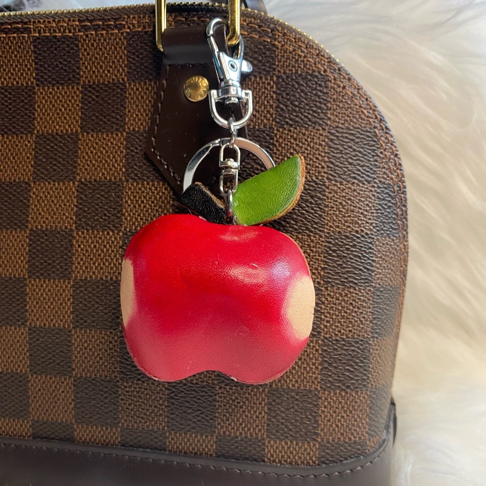 leather red apple bag charm Keychain Car Key Fob handmade gift new